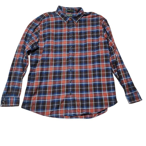 Eddie Bauer Relaxed Fit Plaid Button-Up Shirt TXL Long Sleeve Cotton Blue & Red/ - Picture 2 of 6